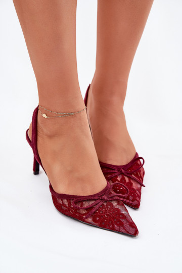 avec des motifs de dentelle chaussures à talons hauts avec un talon ouvert Bourgogne Annivirae 2