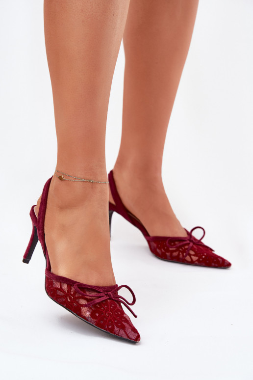 avec des motifs de dentelle chaussures à talons hauts avec un talon ouvert Bourgogne Annivirae avec des motifs de dentelle chaussures à talons hauts avec un talon ouvert Bourgogne Annivirae
