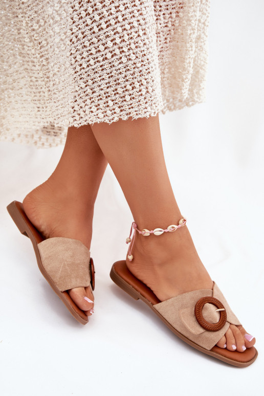 Pantoufles pour femmes avec des talons larges avec boucles beige Lanoni