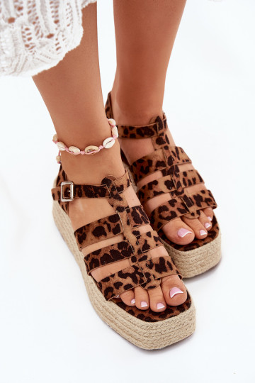 Sandales pour femmes avec lanières et éléments tressés Pardauss avec motifs léopard