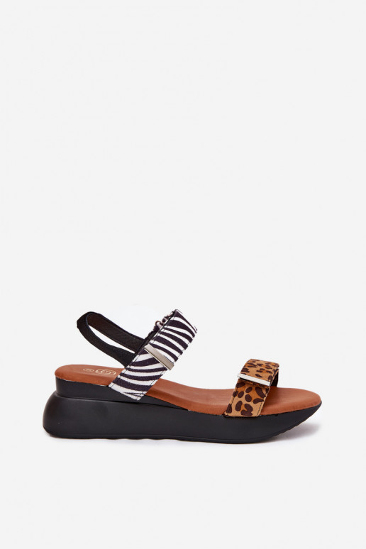Sandales pour femmes Sur un coin avec des motifs en fourrure de léopard I Zebra marron Monera