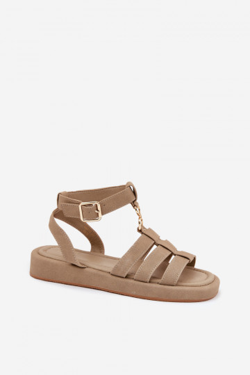 Sandales pour femmes à plateforme avec détails dorés Kartia couleur chaki 2