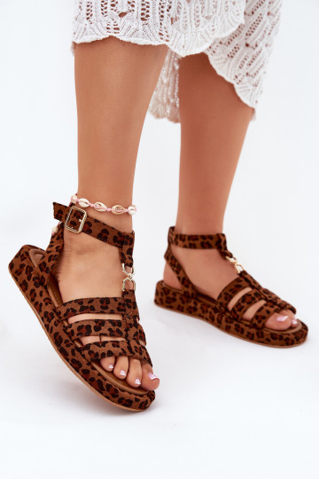 Sandales pour femmes avec une plateforme Ze couleur doréem Detalem avec des motifs en fourrure de léopard Kartia 2