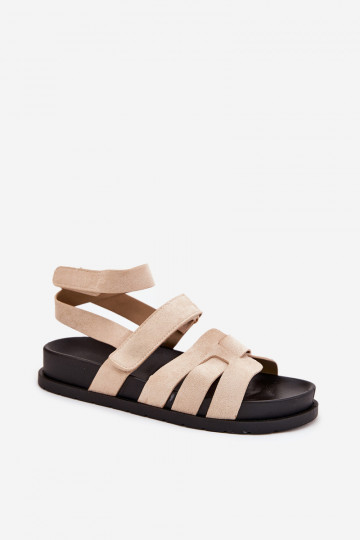 Sandales pour femmes en daim synthétique avec fermetures velcro Valpera couleur sable 2