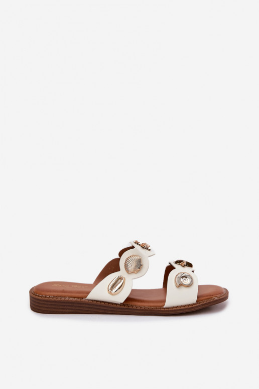 Pantoufles pour femmes Ze couleur doréemi Przypinkami couleur blanche Jenoriela Pantoufles pour femmes Ze couleur doréemi Przypinkami couleur blanche Jenoriela