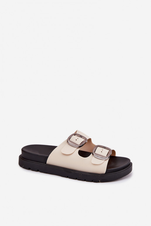Pantoufles pour femmes avec boucles avec une plateforme beige Elamas Pantoufles pour femmes avec boucles avec une plateforme beige Elamas
