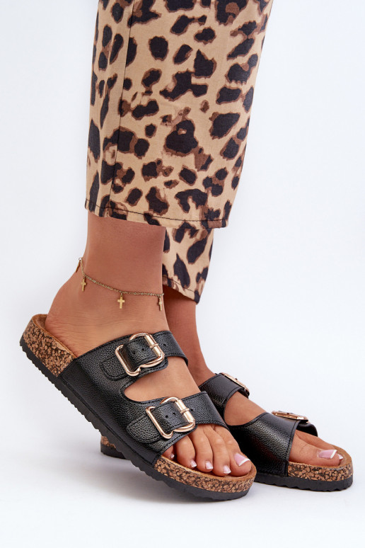 Pantoufles pour femmes avec boucles couleur noire Fronila