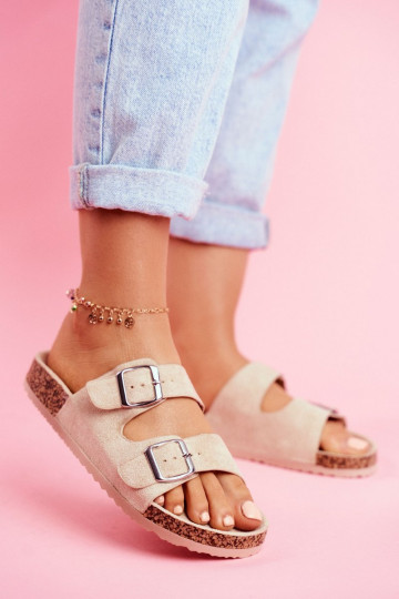 Féminin Chaussons Sur Korek avec boucles beige Si Senor