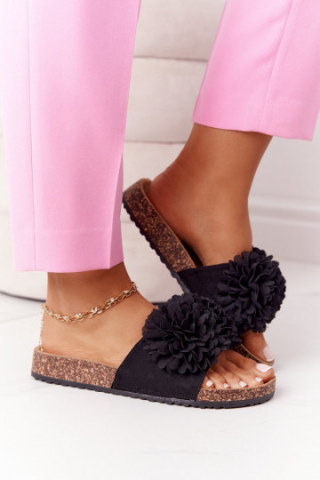 Chaussons Sur une semelle en liège couleur noire FloÀerbomb