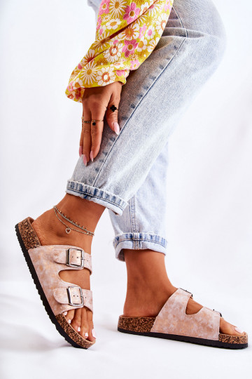 Chaussons pour femmes sur semelle en liège avec boucles Vivio couleur or rose 2