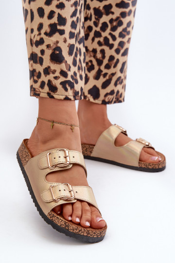 Chaussons pour femmes avec boucles Fronila de couleur or