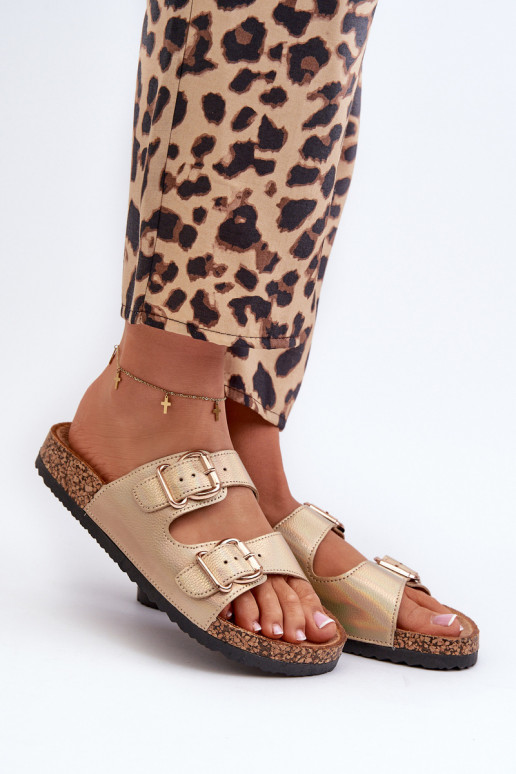 Pantoufles pour femmes avec boucles couleur dorée Fronila