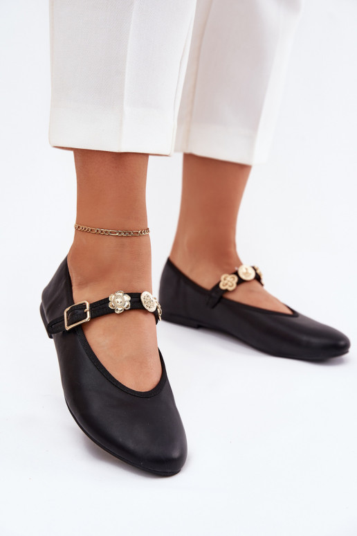 Ballerines Féminin avec des sangles I couleur doréemi Przypinkami couleur noire Firicene Ballerines Féminin avec des sangles I couleur doréemi Przypinkami couleur noire Firicene