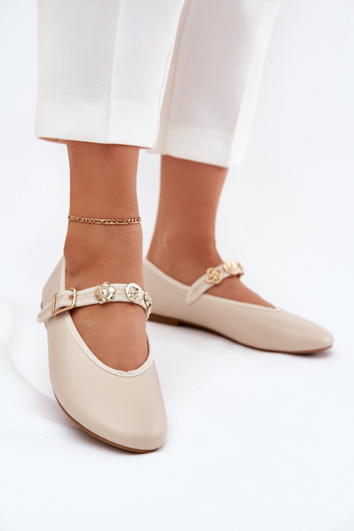 Ballerines Féminin avec des sangles I couleur doréemi Przypinkami beige Firicene Ballerines Féminin avec des sangles I couleur doréemi Przypinkami beige Firicene