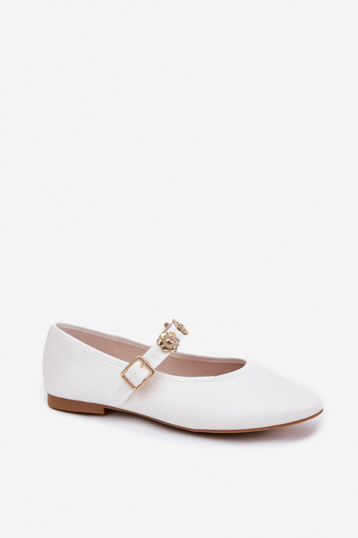 Ballerines Féminin avec des sangles I couleur doréemi Przypinkami couleur blanche Firicene