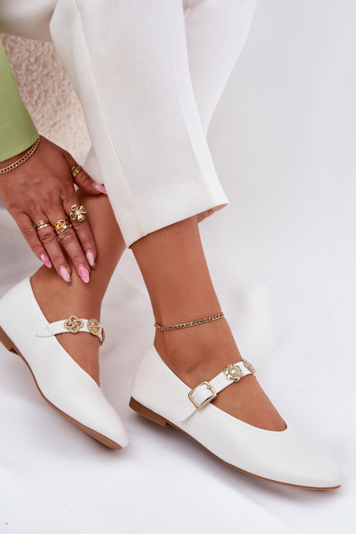 Ballerines Féminin avec des sangles I couleur doréemi Przypinkami couleur blanche Firicene