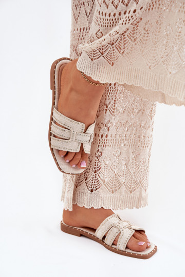 Chaussons décorés avec des talons larges Anniles couleur sable