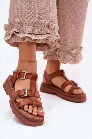 Sandales pour femmes Eko Peau avec boucles marron Jeneliena