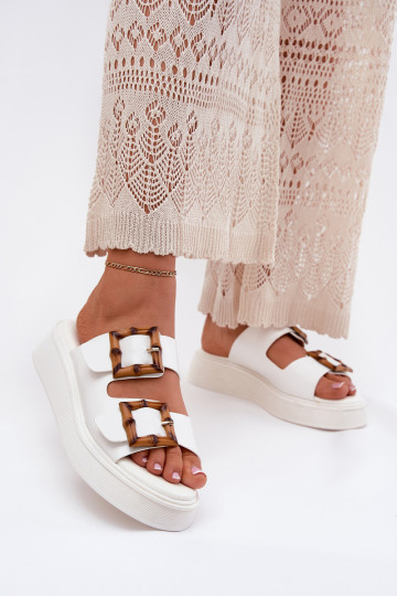 Eko Pantoufles en cuir Féminin avec une plateforme avec boucles couleur blanche Xanivia 2