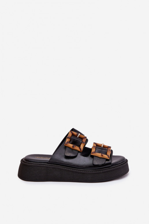 Eko Pantoufles en cuir Féminin avec une plateforme avec boucles couleur noire Xanivia