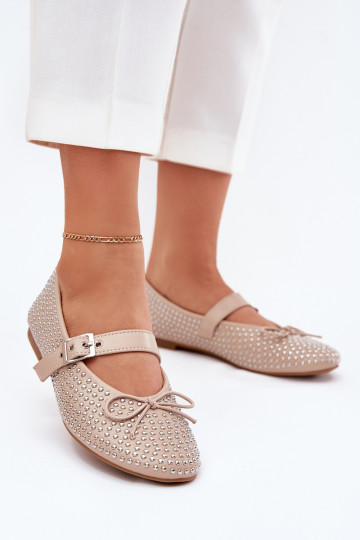 Ballerines décorées avec des nœuds et des rubans Zdivisa de couleur sable