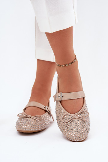 Ballerines décorées avec des nœuds et des rubans Zdivisa de couleur sable 2