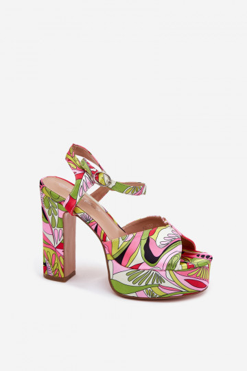 À motifs des sandales avec des talons et plateforme rose-couleur verte Slaria 2