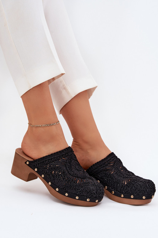 SzydełkoÀe Pantoufles pour femmes avec des talons couleur noire Senevia SzydełkoÀe Pantoufles pour femmes avec des talons couleur noire Senevia