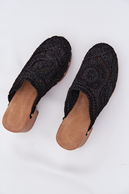 SzydełkoÀe Pantoufles pour femmes avec des talons couleur noire Senevia SzydełkoÀe Pantoufles pour femmes avec des talons couleur noire Senevia