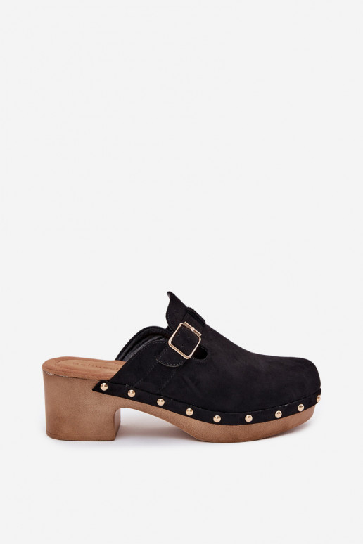 Chaussons Sabots Féminin avec des talons avec boucles couleur noire Veldexina Chaussons Sabots Féminin avec des talons avec boucles couleur noire Veldexina