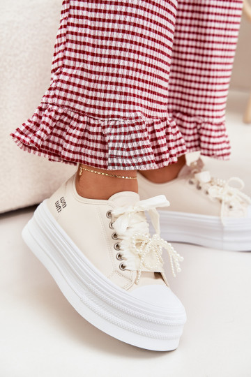 Chaussures de loisirs avec une plateforme Avec des décorations Laçagem beige Tivora 2