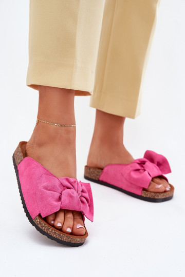 Pantoufles pour femmes Sur une semelle en liège Kokardką couleur rose Seressa 2