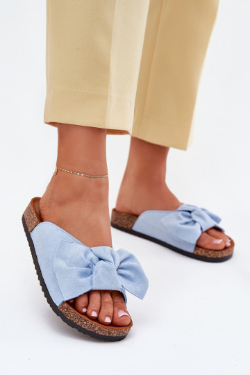 Pantoufles pour femmes Sur une semelle en liège Kokardką couleur bleue Seressa 2