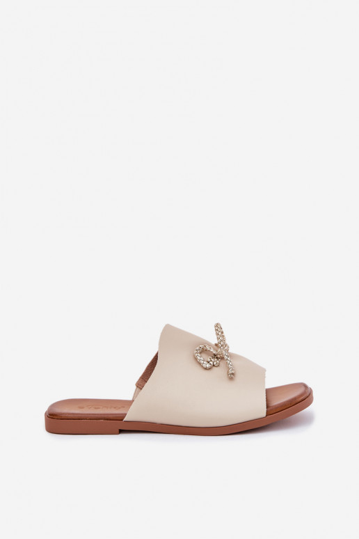 Pantoufles pour femmes avec des talons larges Avec des décorations DANSiązaniem beige Norela Pantoufles pour femmes avec des talons larges Avec des décorations DANSiązaniem beige Norela