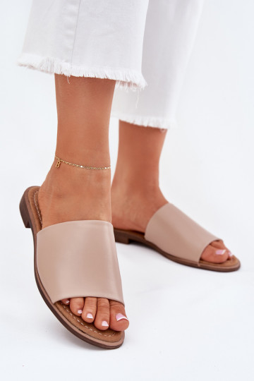 Mules en cuir lisse pour femmes Cerise beiges 2