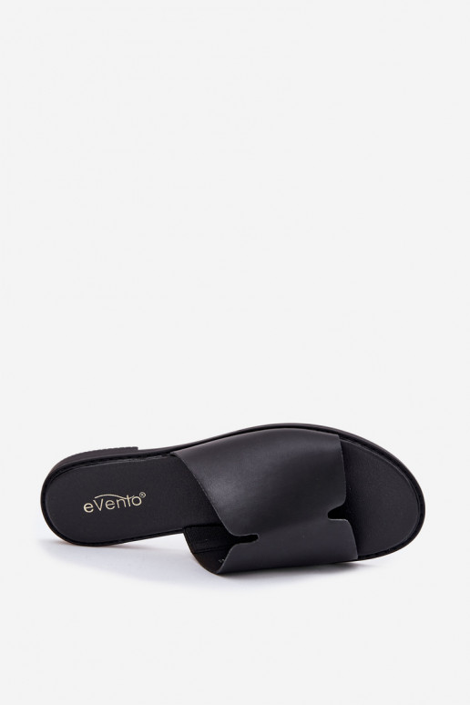 Pantoufles pour femmes en cuir écologique avec des talons larges couleur noire Kalimira