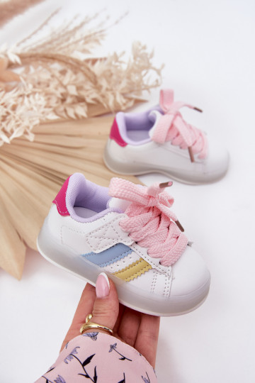 Baskets pour enfants modèle "Sneakers" avec semelles scintillantes, couleur blanc-rose "Arielle"