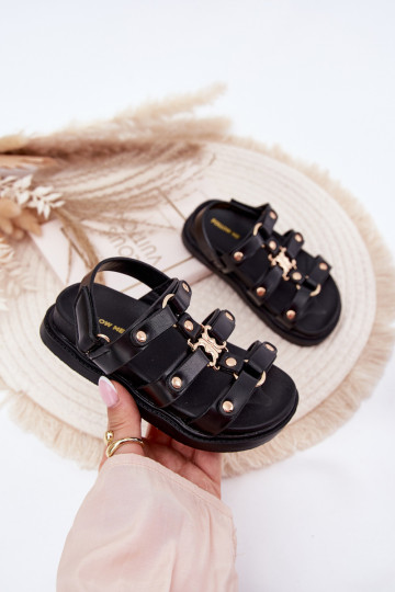 Sandales pour enfants avec détails dorés, couleur noire "Lunessa"