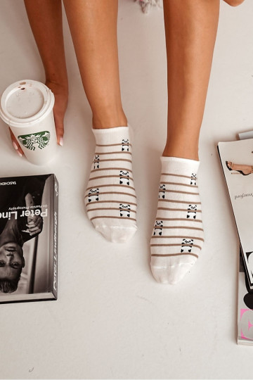 Chaussettes Féminin BaÀełniane Panda I Bandes couleur ivoire