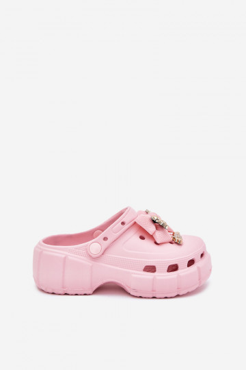 Chaussons Puéril Puéril Pantoufles légères avec des rubans I Ozdobami couleur rose Selvana 2
