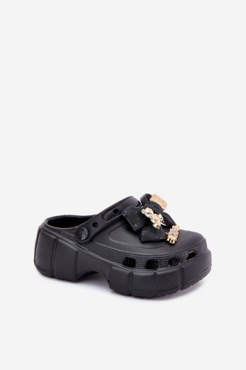 Mules légères pour enfants avec nœuds et décorations couleur noire