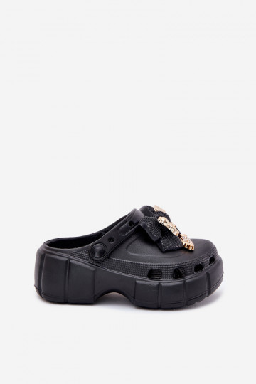 Mules légères pour enfants avec nœuds et décorations couleur noire 2