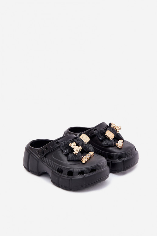 Chaussons Puéril Puéril Pantoufles légères avec des rubans I Ozdobami couleur noire Selvana Chaussons Puéril Puéril Pantoufles légères avec des rubans I Ozdobami couleur noire Selvana