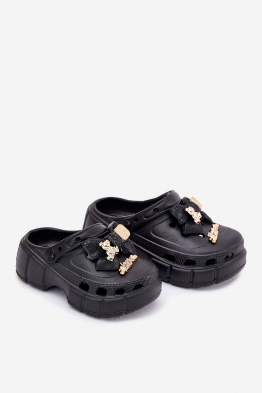 Chaussons Puéril Puéril Pantoufles légères avec des rubans I Ozdobami couleur noire Selvana Chaussons Puéril Puéril Pantoufles légères avec des rubans I Ozdobami couleur noire Selvana