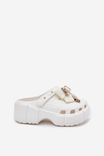 Mules légères pour enfants avec nœuds et décorations couleur blanche 2