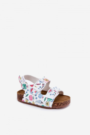 Sandales pour enfants sur semelle en liège avec boucles couleur blanche 2