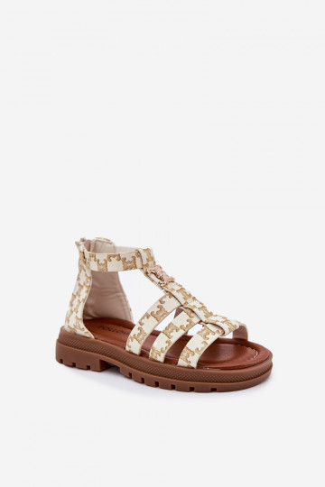 Sandales type gladiateur pour enfants avec détails couleur or couleur sable 2