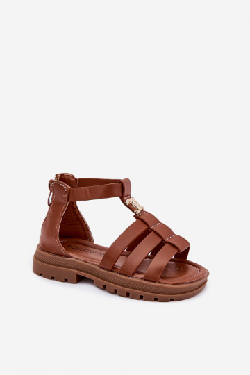 Sandales type gladiateur pour enfants avec détails couleur or couleur marron 2