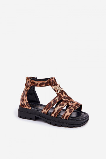 Sandales type gladiateur pour enfants avec détails couleur or et motifs léopard 2