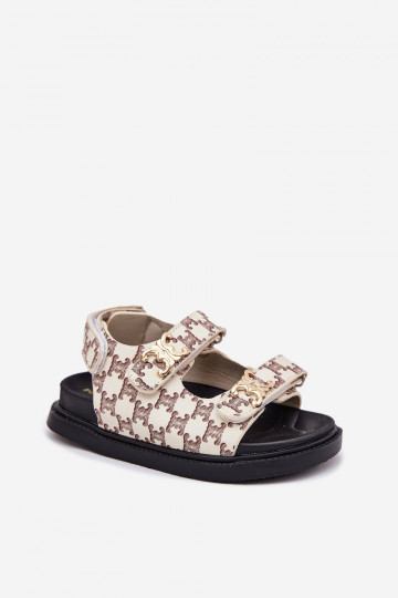 Sandales pour enfants avec fermetures scratch et détails couleur or couleur sable 2